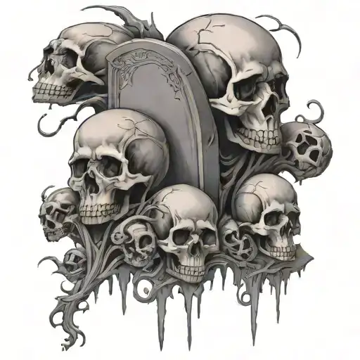 Graveyard And Skulls Leaning And Forming