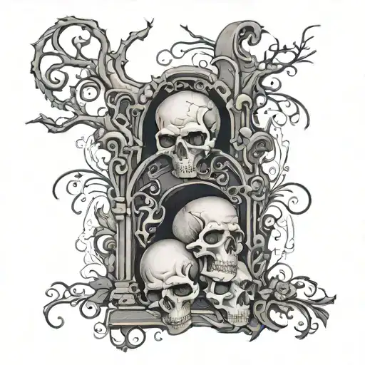 Graveyard And Skulls Leaning And Forming Intricate Patterns