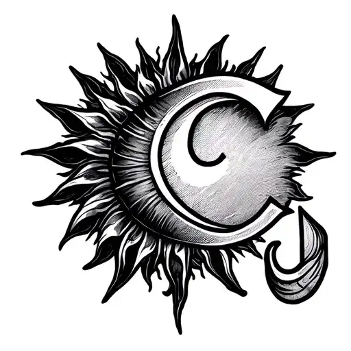 Sternum Tattoo Featuring The Sun And Letter C Minimalist