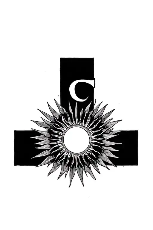 Sternum Tattoo Featuring The Sun And Letter C Minimalist