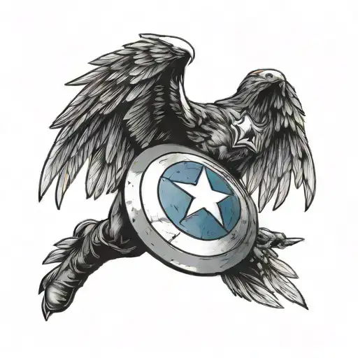 Captain America Shield With Soaring Eagle In Mid Flight