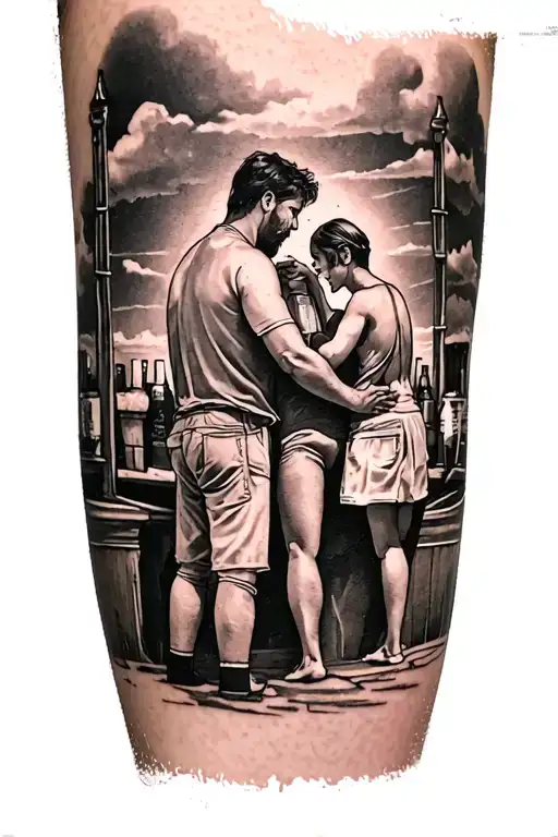 A Full Leg Piece Symbolizing The Story Have Struggling With A Alcoholic Dad In Childhood