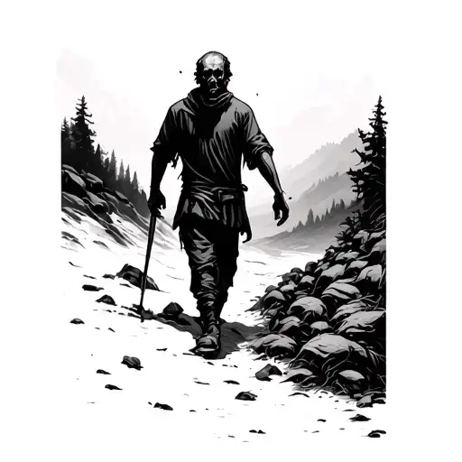 Man Walking In A Dark And Creepy Valley