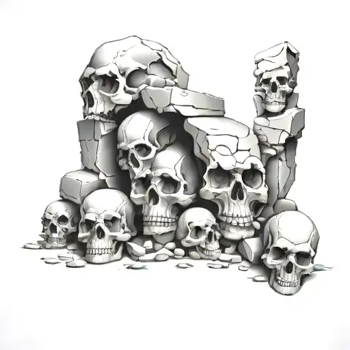 Toumbstones And Skulls Leaning And Forming