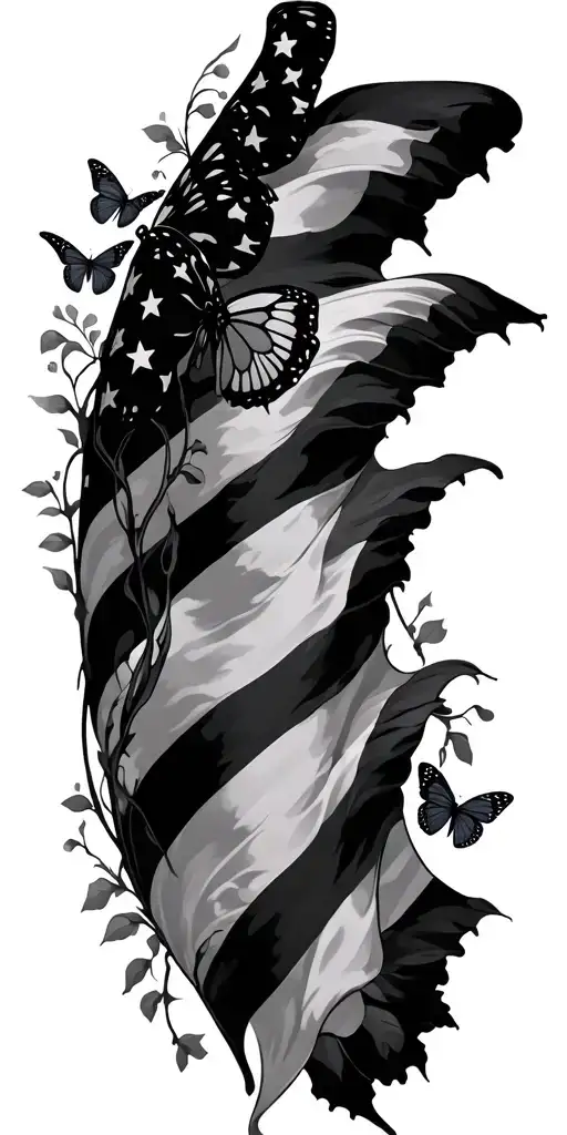 Flag And Butterfly And Vines Wrapped