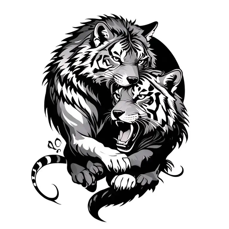 Wolf And Tiger Fighting