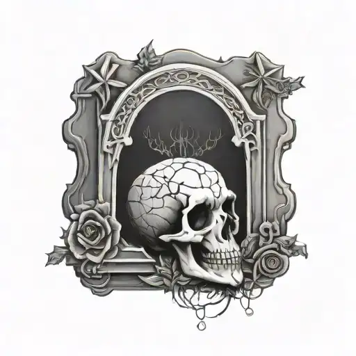 Tombstone With Skull And Spiderwebs