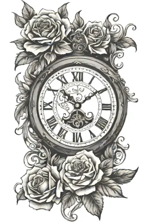 Roses Surrounding An Antique Clock
