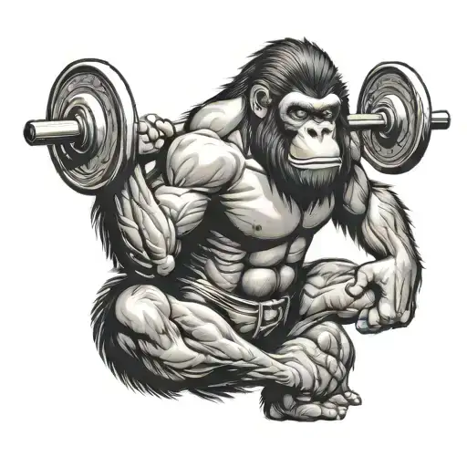 Muscular Ape Lofting Weights With Sexy Women
