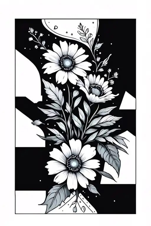 Half Sleeve With Wildflowers And Simple Hollow Geometric Shapes