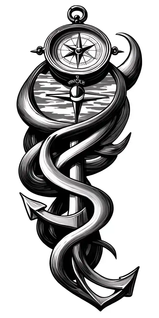 Compass With An Anchor Intertwined With Resilience Theme