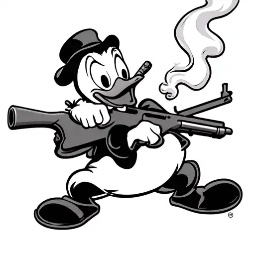 Donald Duck Smoking A Cigar And Holding Rifle