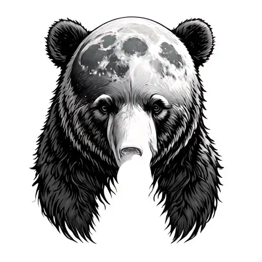 Bear Head Lifts Her Head By Looking At The Full Moon