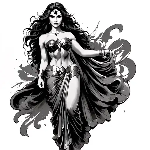 Beautiful Wonderwoman Image Wearing Saree With Anklet With Wonderwoman Logo