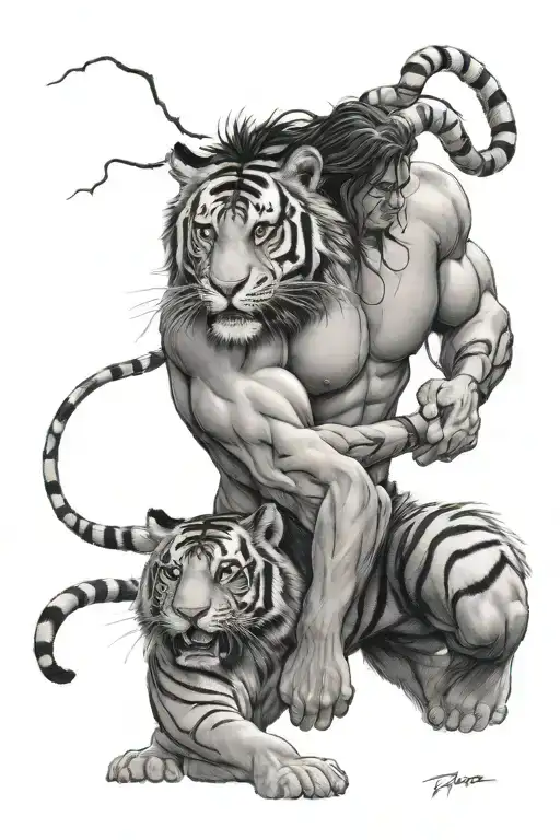 Tarzan Holding Down A Tiger