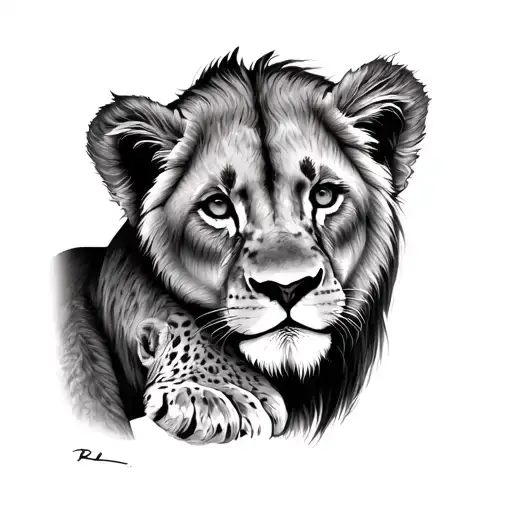 Small Lioness And Cub Arm Tattoo 1 Inch Size