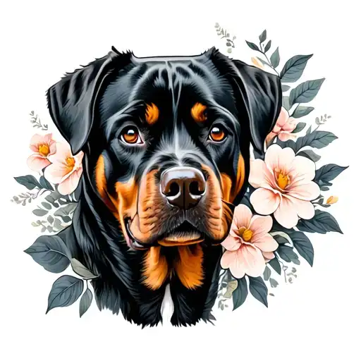 Rottweiler Surrounded By A Flower