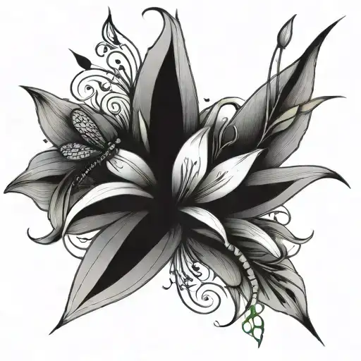 Line Design Abstract Lilies And Dragonfly