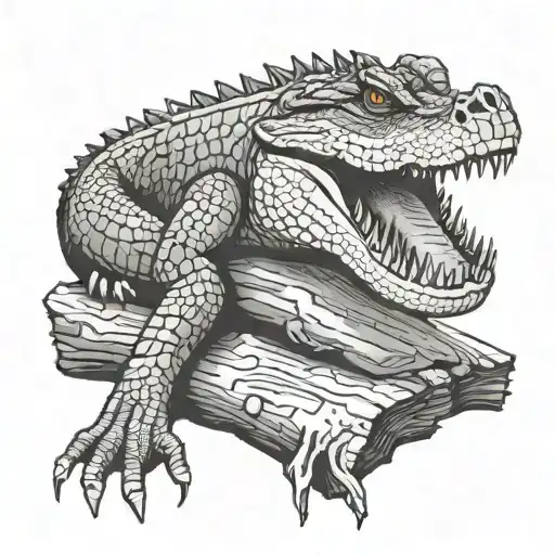 Crocodile Relaxing On Log
