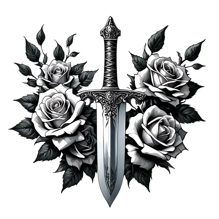 Sword With Roses In The Background