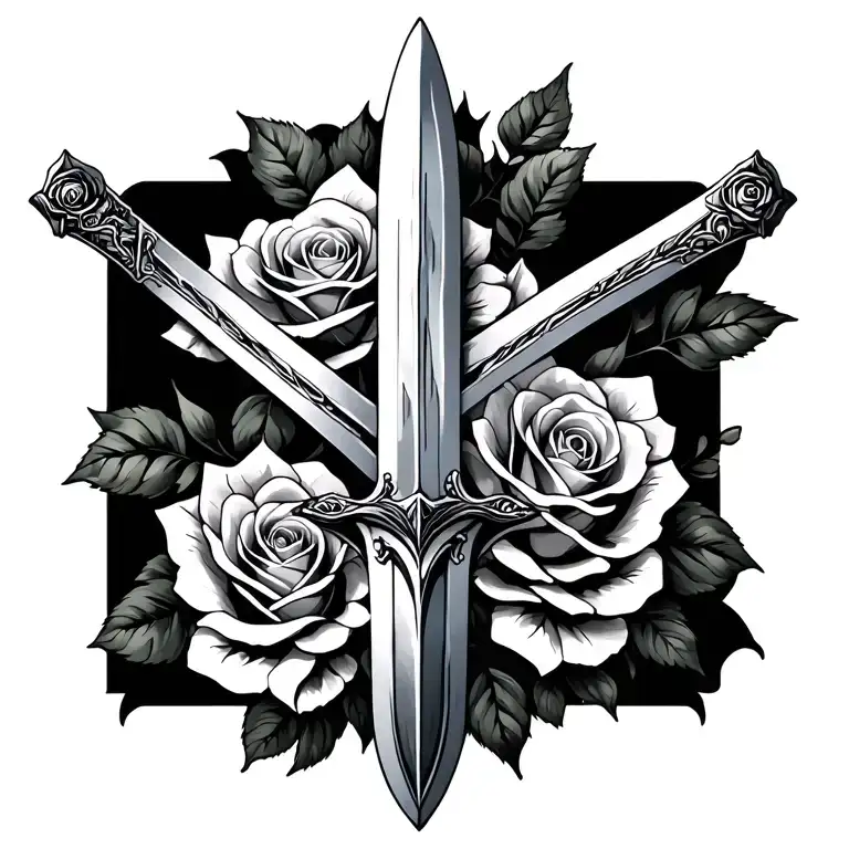 Long Sword With Roses In The Background