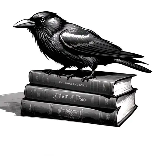 Edgar Allen Poe Books Stacked On Top Of Each Other With A Raven On Top Of The Stack