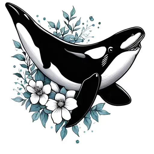 Orca Whale And Flowers