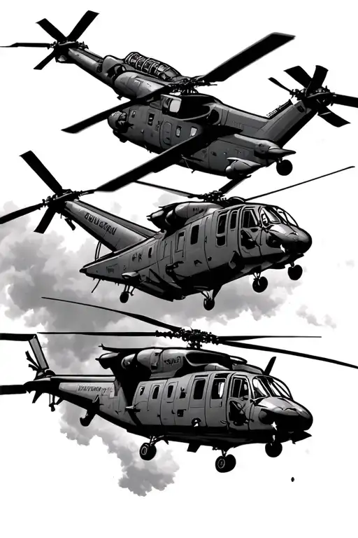 Blackhawk Helicopter And Apache Helicopter Flying