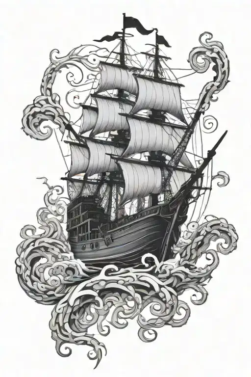 Pirate Ship Kraken Attacking