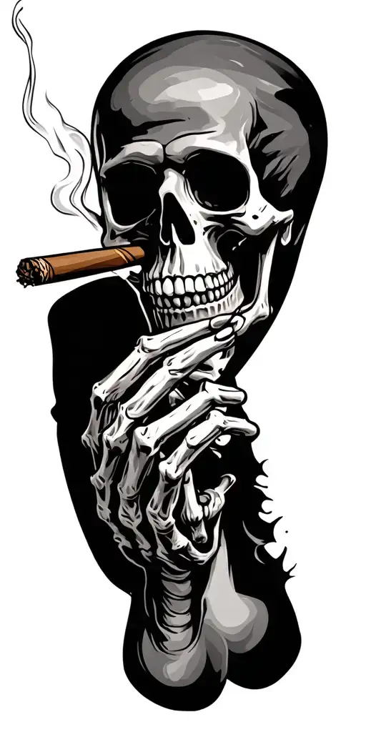 Skeleton Smoking Cigar Leaning