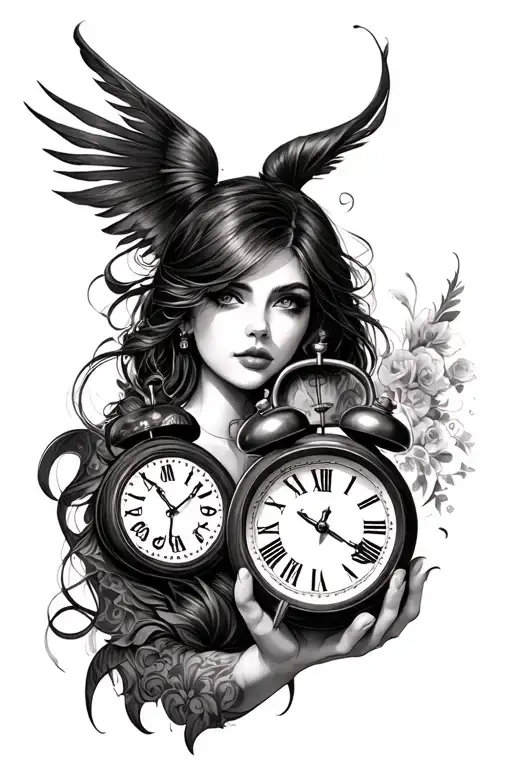 A Female Holding 2 Separate Clocks