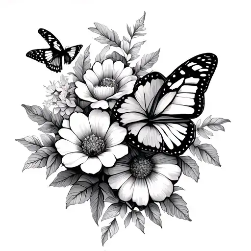 First Tattoo Made From Flowers And Butterflies