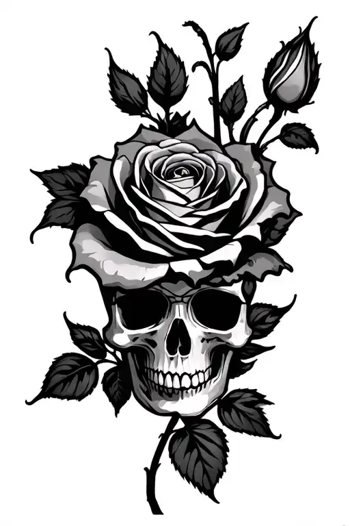Rose Flower With Stem And Skull Inside