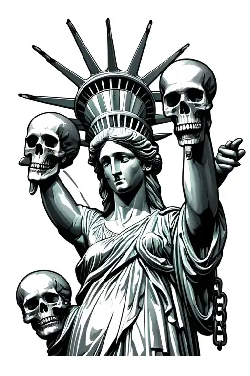 Statue Of Liberty Holding A Chain Of Dictator's Skulls From Her Torch Hand