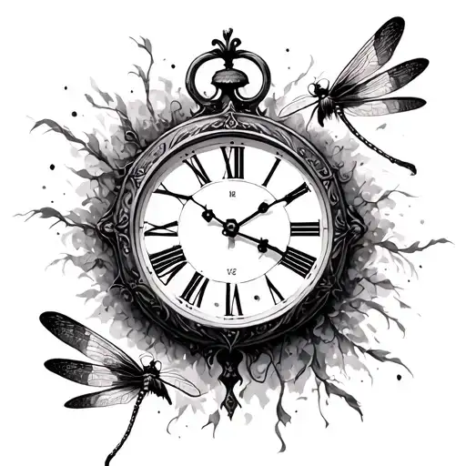 Old Clock With Dragonflies Pain Hatred Grief