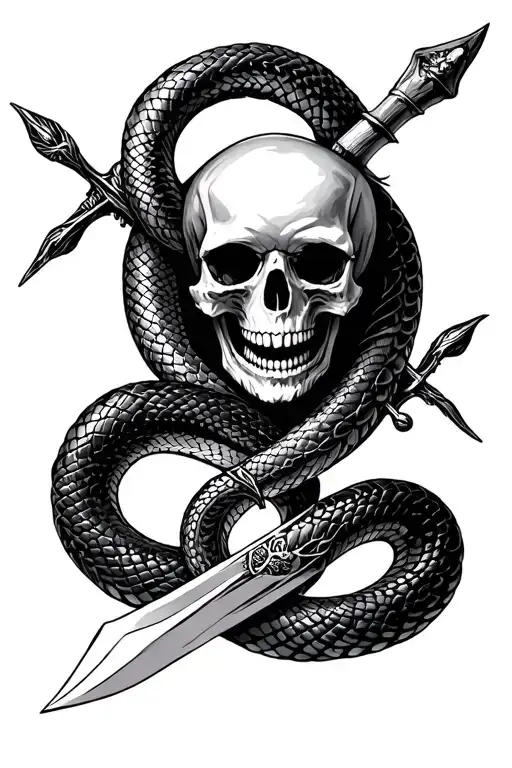 Skulls And Dagger And Snake Intertwined