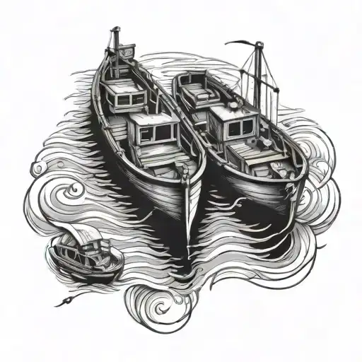 Toe Boat With Barges