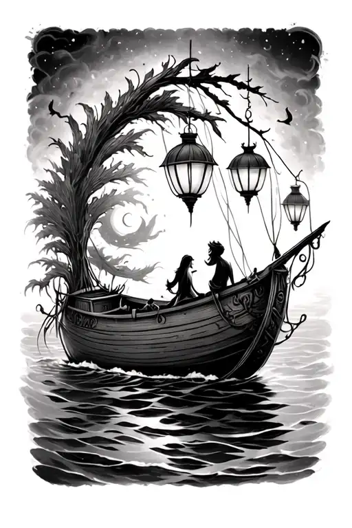 Disney Tangled Inspired Tattoo Boat With Lanterns Above
