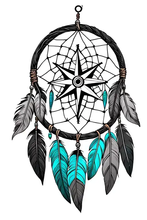 Feather Mountain Compass Dream Catcher Turquoise