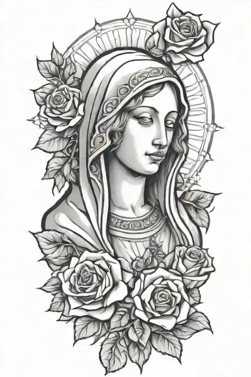 Virgin Mary With Rose And Rosary