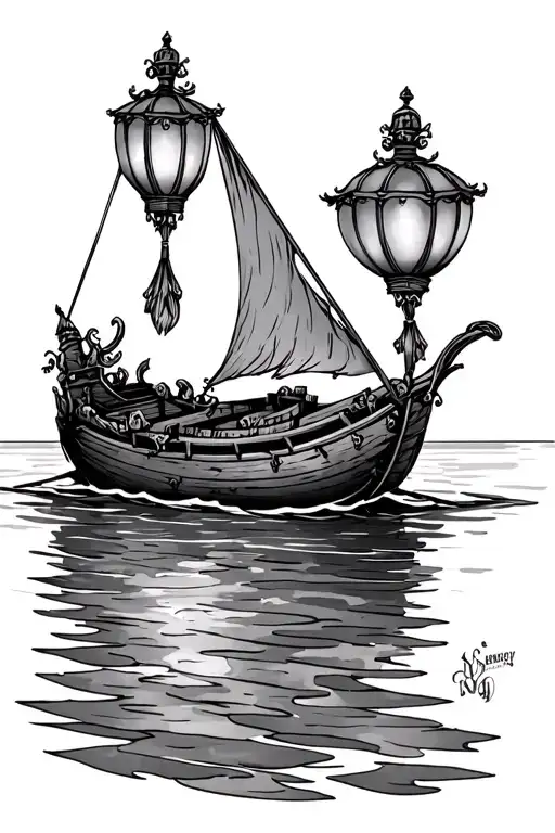 Disney Tangled Inspired Tattoo Boat With Lanterns Above Outline Only