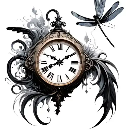 Old Clock With Dragonflies