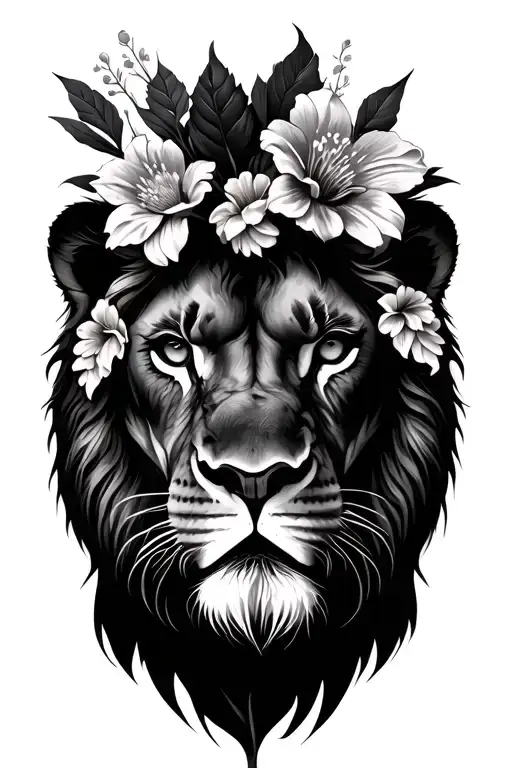 Flowers Surrounding Lion Face