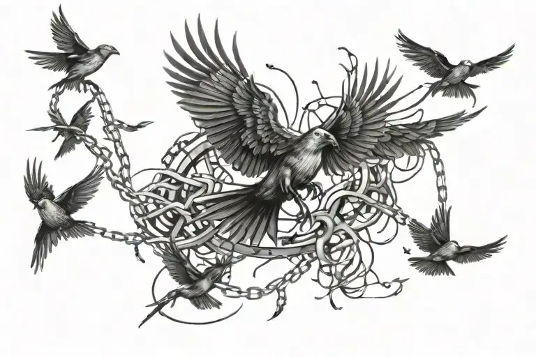 Freedom Chain Is Broken And Birds Comin Out Of Its Pieces And Flying Away