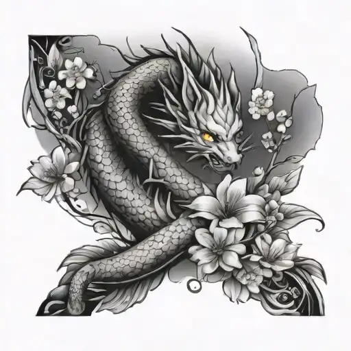 Arm Sleeve Tattoo Realism With Dragon And Cherry Blossoms And Fairy Tail Details