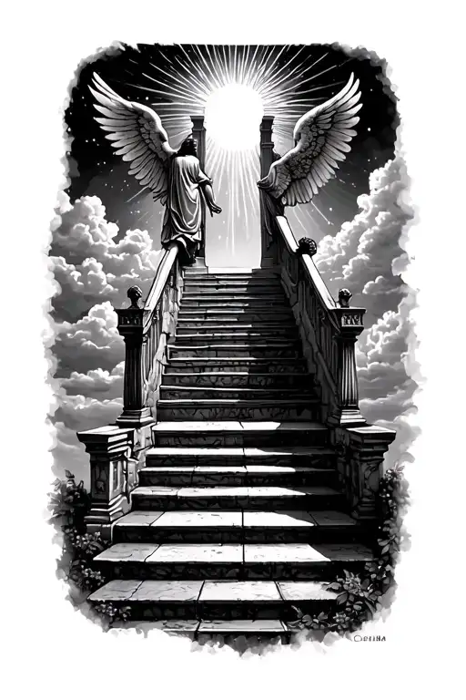 Stairway To Heaven Walking Up Stairs Angels Sun Rays Clouds Heaven Gate At The Top Of The Stairs
