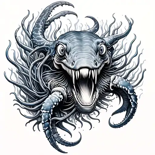 Black And Grey Deep Sea Creatures Full Sleeve