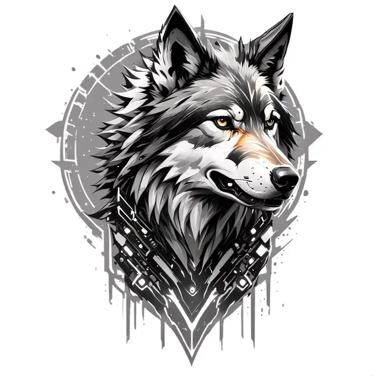 A Futuristic Wolf Design With Cybernetic Enhancements Reflecting The Client's Passions