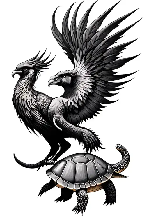 Phoenix And Elephant And Turtle