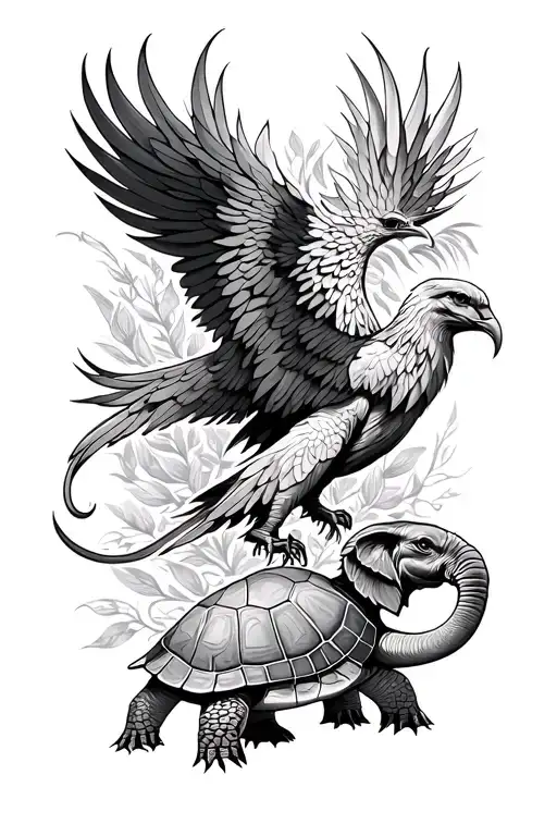 Phoenix And Elephant And Turtle